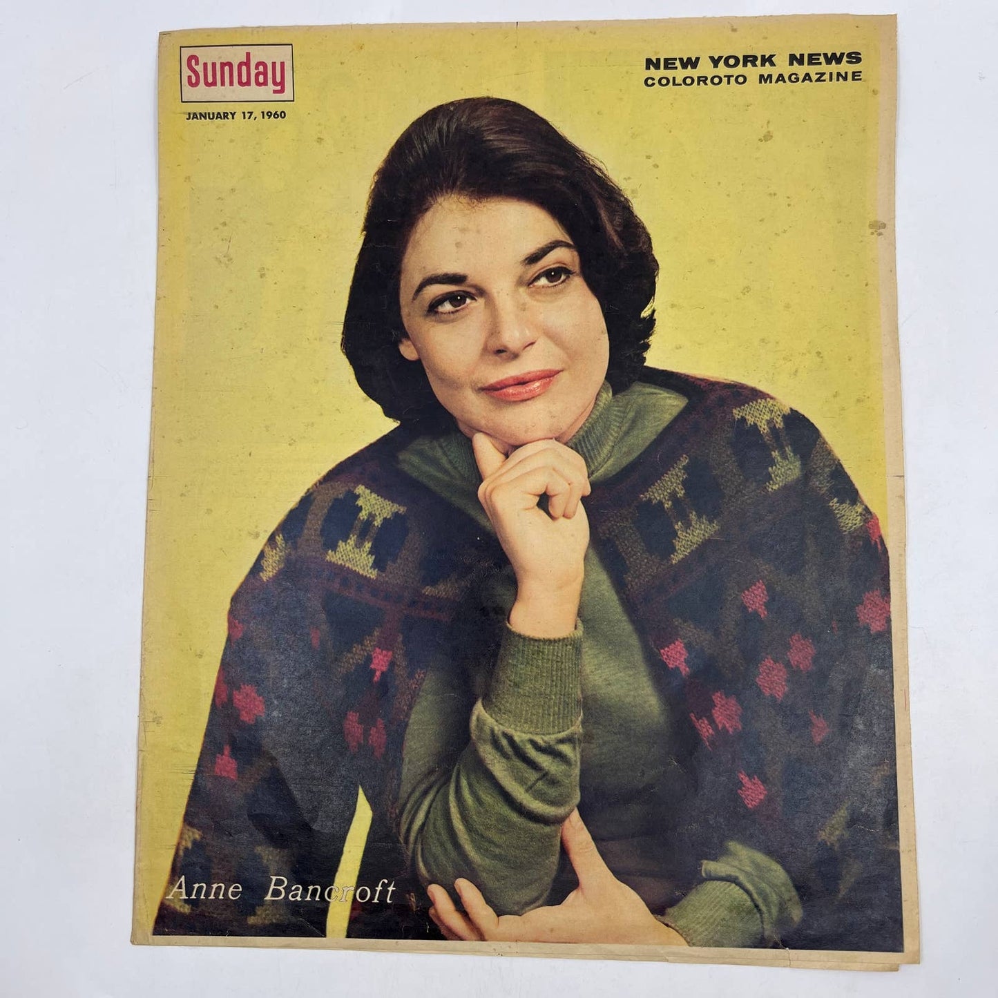 1960 ANNE BANCROFT Sunday New York News Coloroto Magazine Cover Only FL4