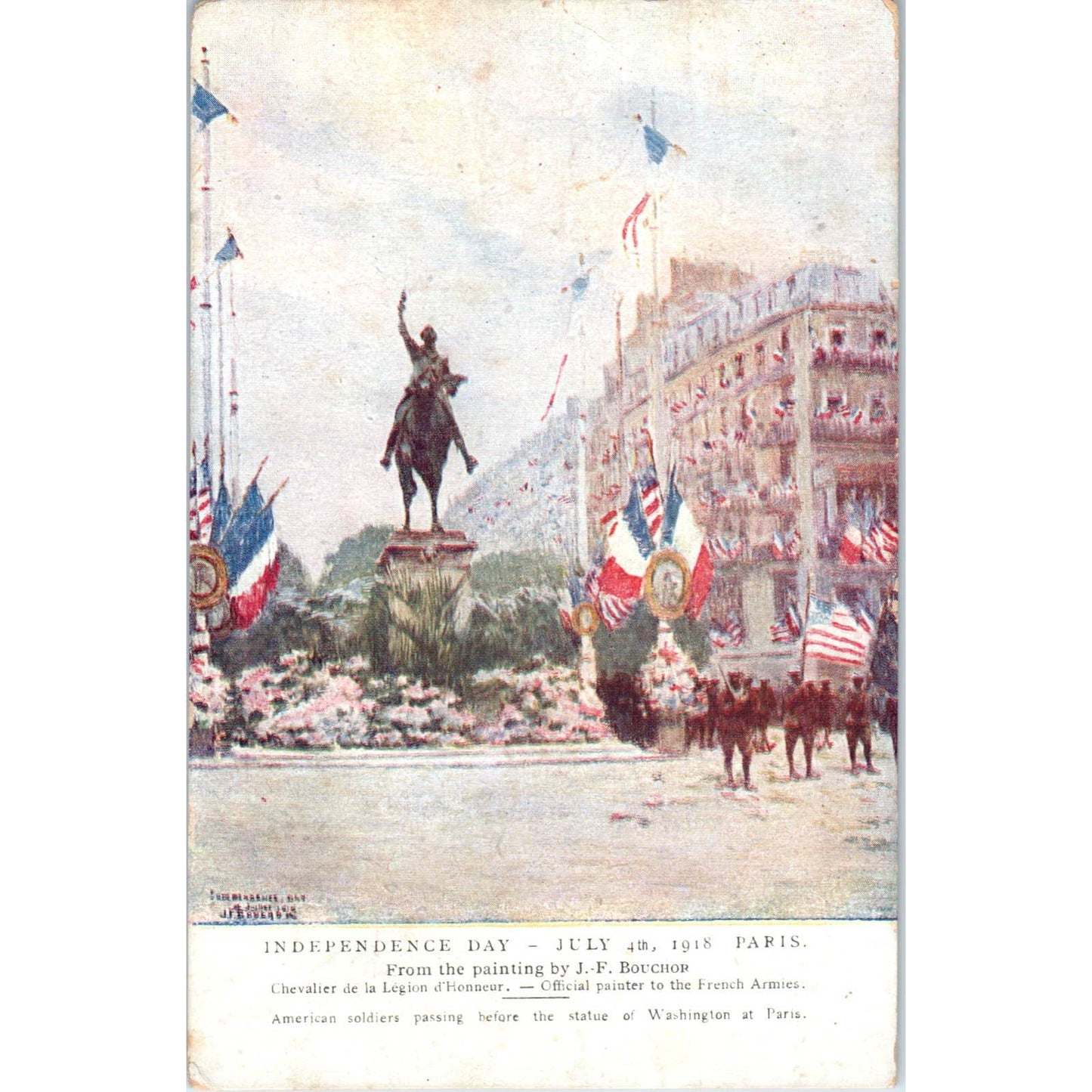 WWI Independence Day in Paris J.F. Bouchor - Original Postcard TJ7-RP1