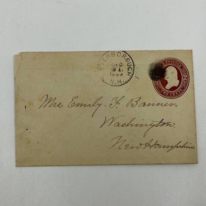1889 Postal Cover Peterborough to Washington New Hampshire Emily F. Banner AA6