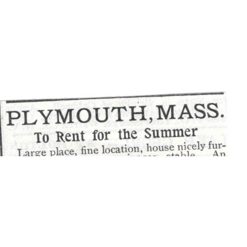 Plymouth Mass Home For Rent 200 Court Street - 1903 Original Ad TJ8-7-5