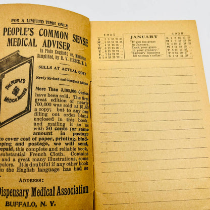 1927-28 Pierce’s Memorandum & Account Book Quack Medicine Promo Buffalo NY TD6