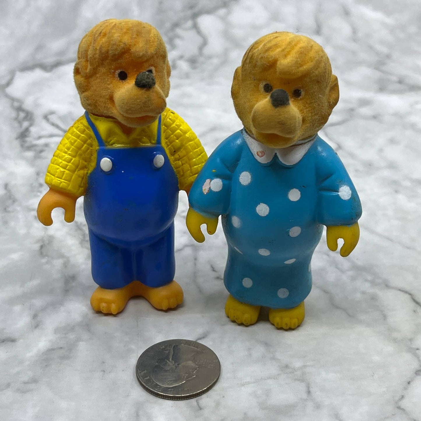 Vintage 1986 Vinyl Body Flocked Heads Berenstain Bears Papa Mama 3.5" Lot 2 TJ3