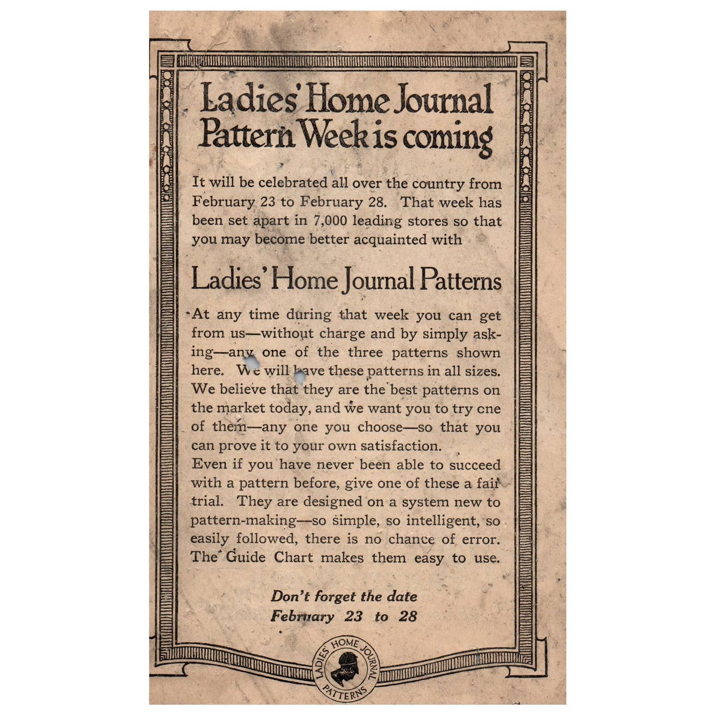 1914 Ladies Home Journal Pattern Week Advertising Leaflet SF3-5