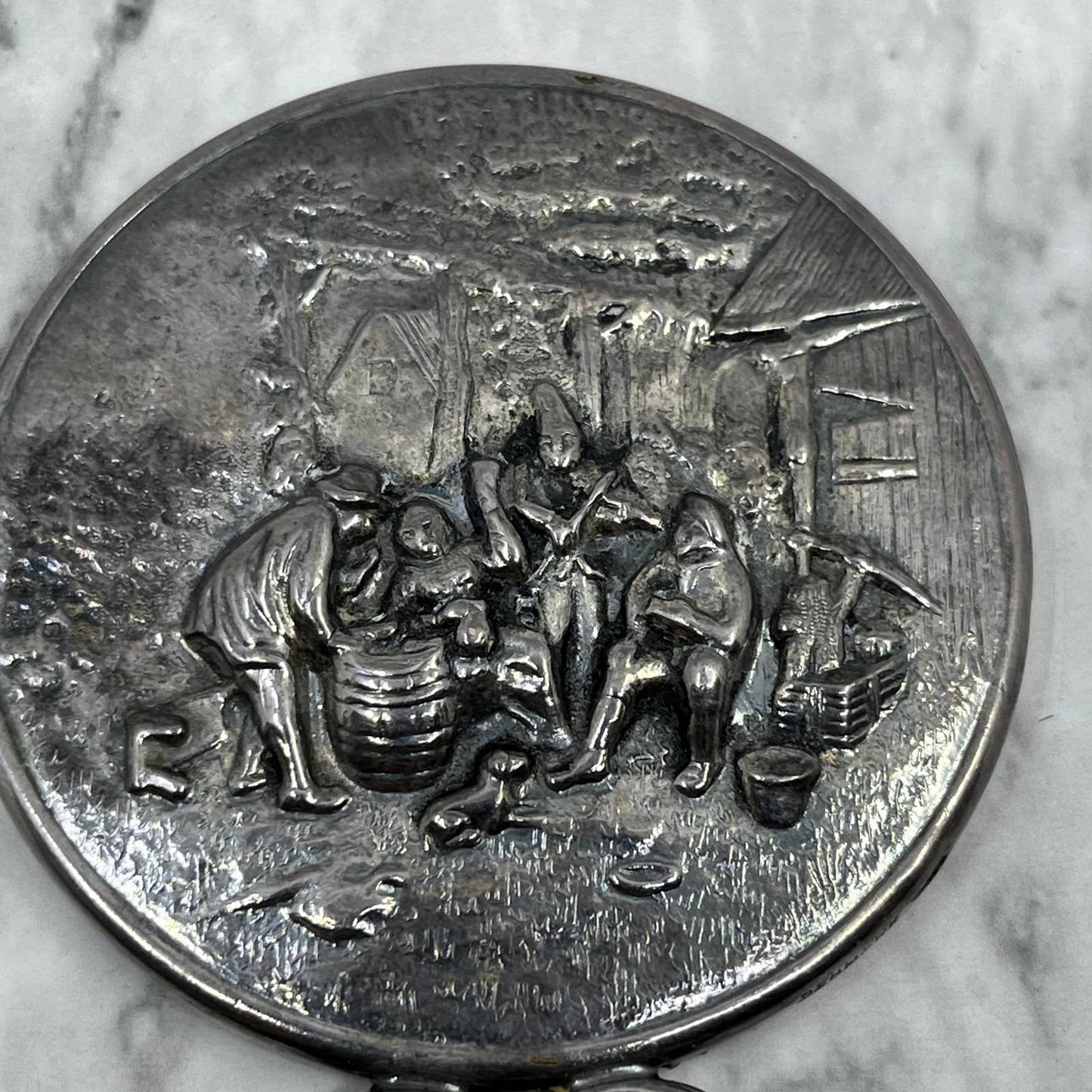 Denmark Hans Jensen Silver-Plate Repousse Beveled Hand Vanity Purse Mirror SE9