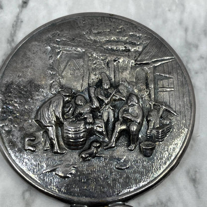 Denmark Hans Jensen Silver-Plate Repousse Beveled Hand Vanity Purse Mirror SE9