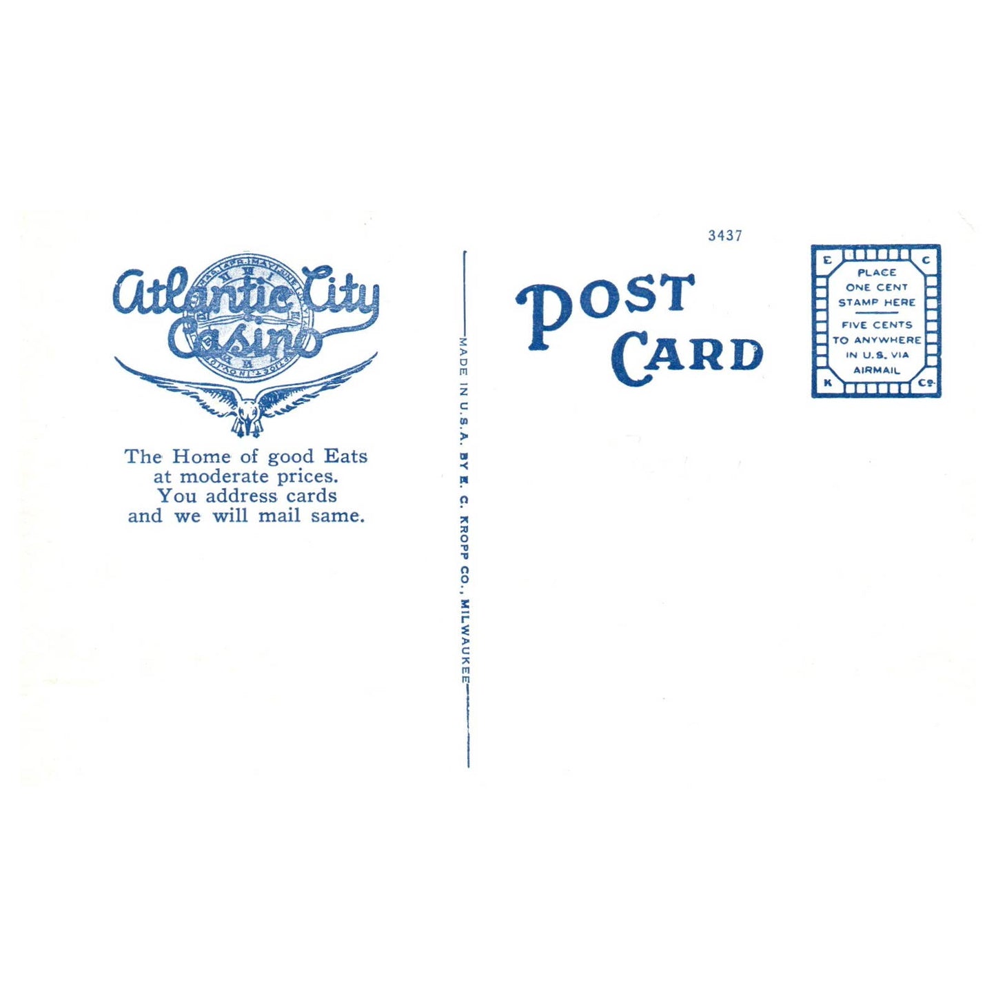 Atlantic City Casino, Atlantic City New Jersey  - Postcard TJ8-2