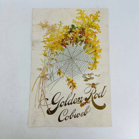 1880s Embossed Autumn Victorian Greeting Card Goldenrod Cobweb Bees Gilt AA3