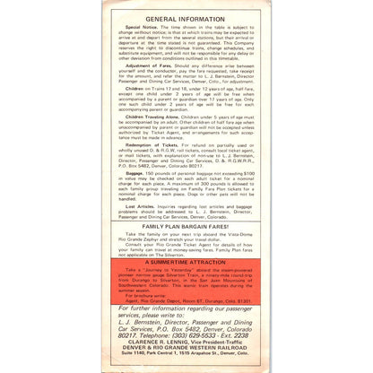 1977 Aug 1 Rio Grande Action Railroad Timetables Denver Salt Lake City Ogden SE8