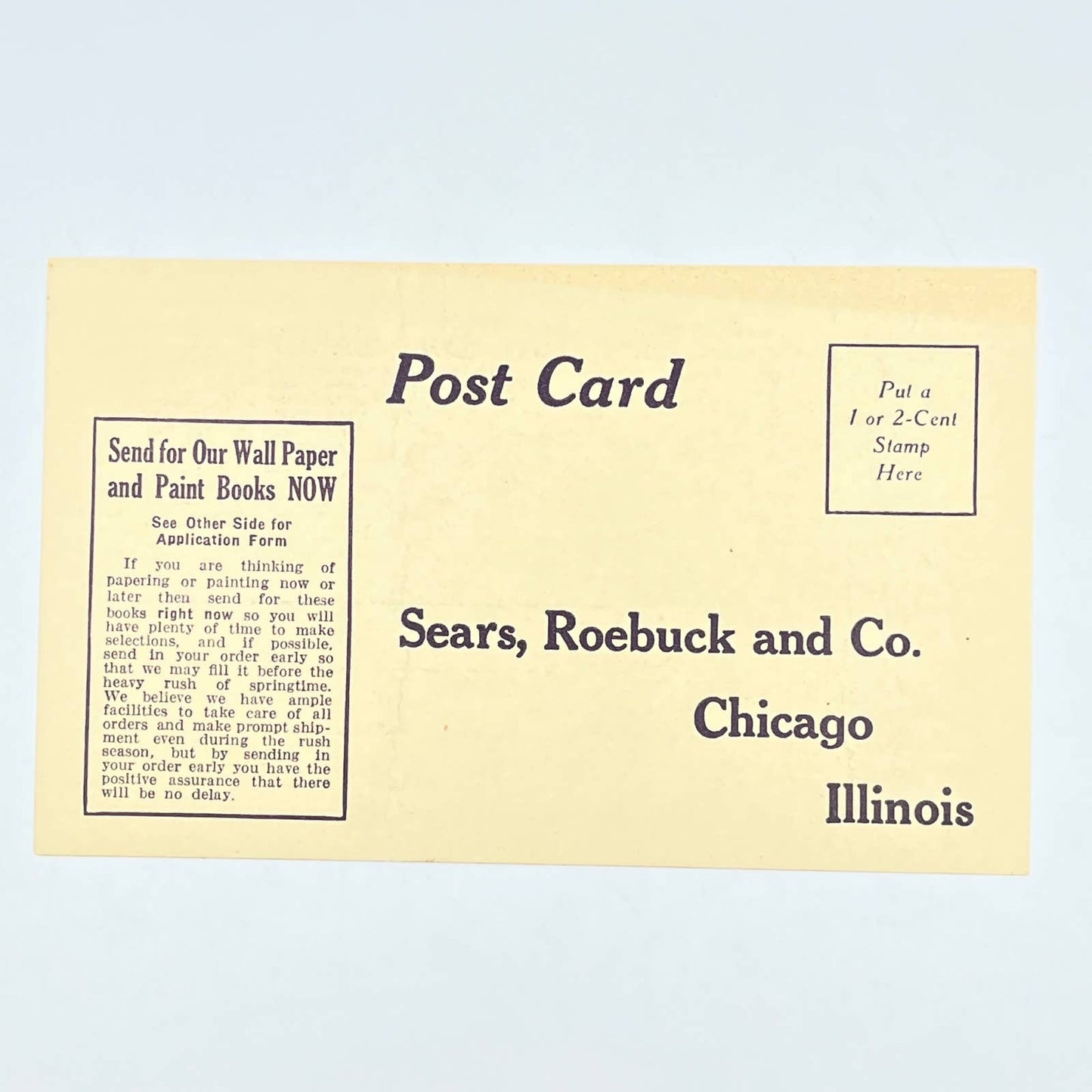1920s Postcard Sears, Roebuck & Co Wallpaper & Paint Sample Book Request AC2
