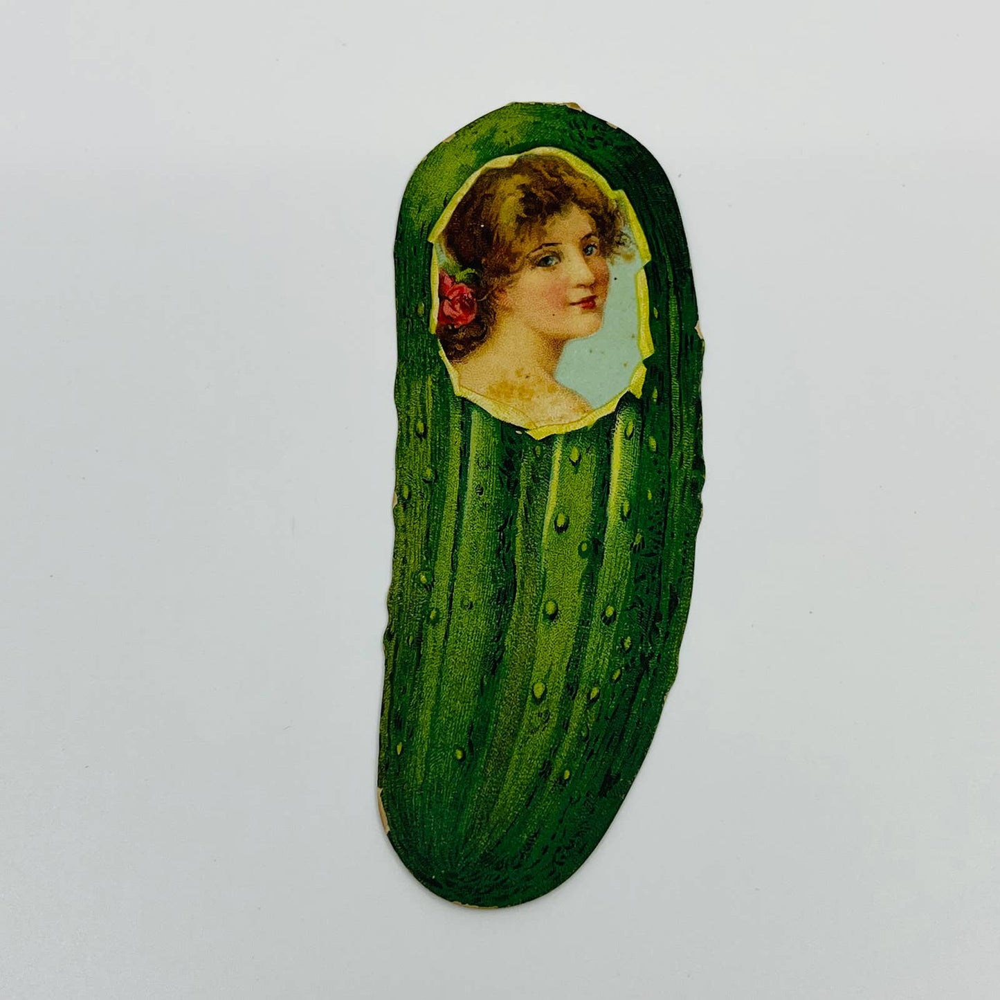 1880s Trade Card c1880s Die Cut Pickle Heinz Victorian Girl In a Pickle AA2