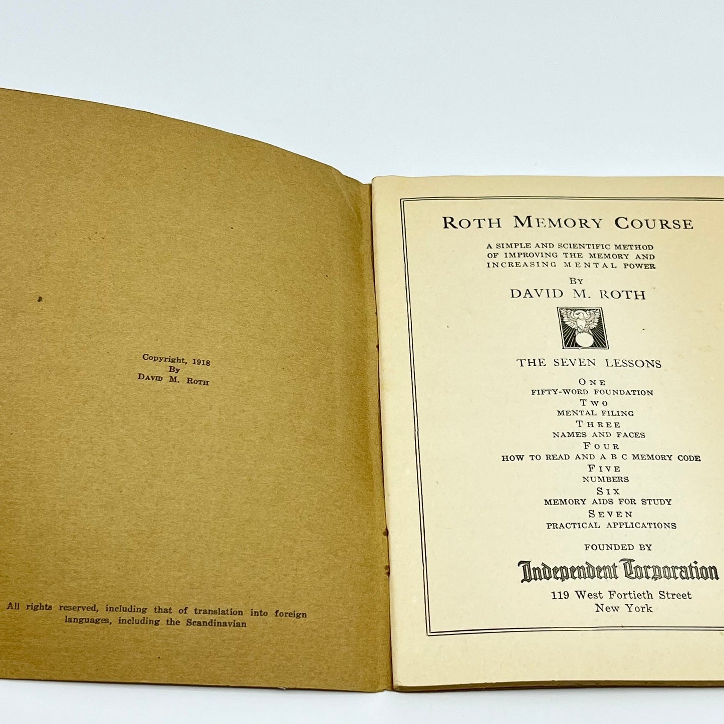 1918 Roth Memory Course Lesson SIX by David M. Roth H3-6