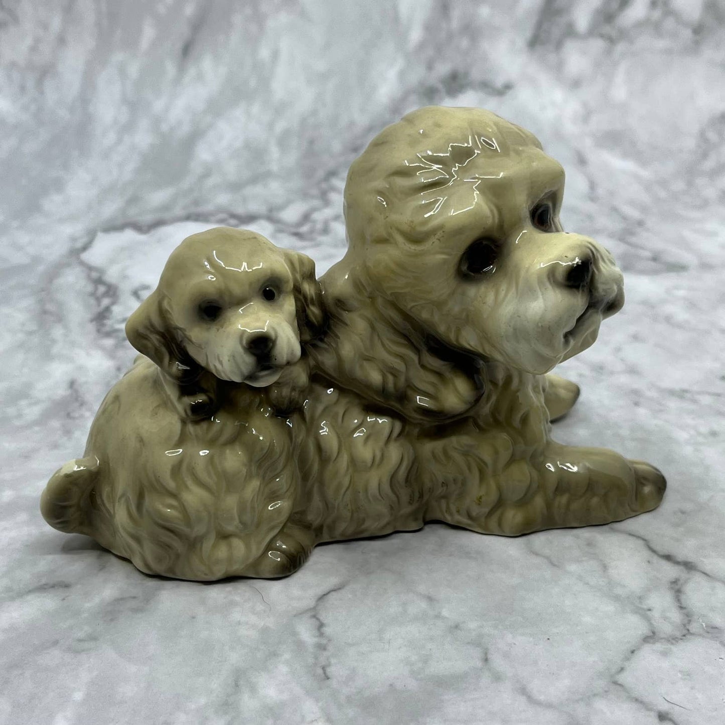 Vintage UOGC White Gray Poodle Dog & Puppy Figurine Porcelain Japan 3.5x5.5 TI9