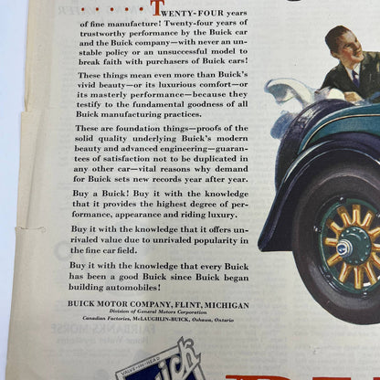 1928 Saturday Evening Post Centerfold Color Buick Automobile Ad FL4