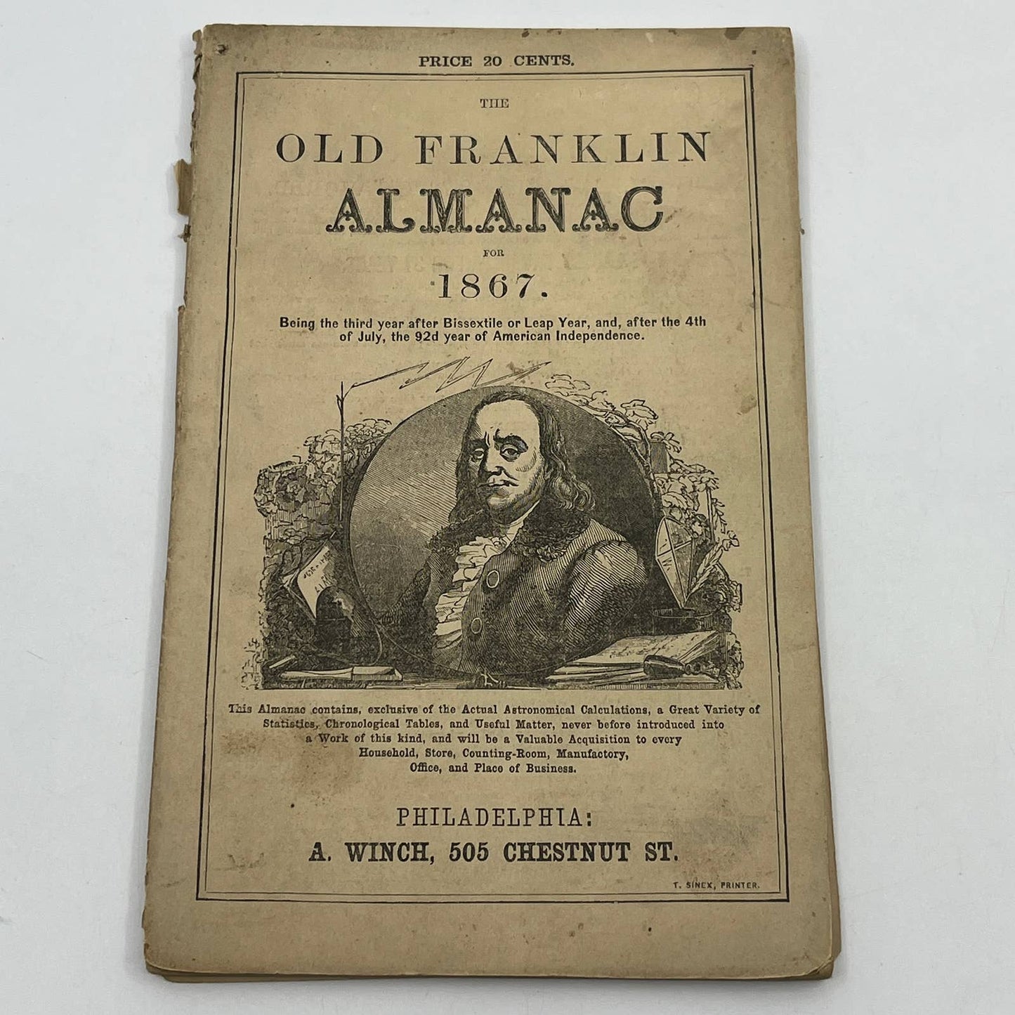 The Old Franklin Almanac for 1867 A. Winch Philadelphia No. 8 TG6