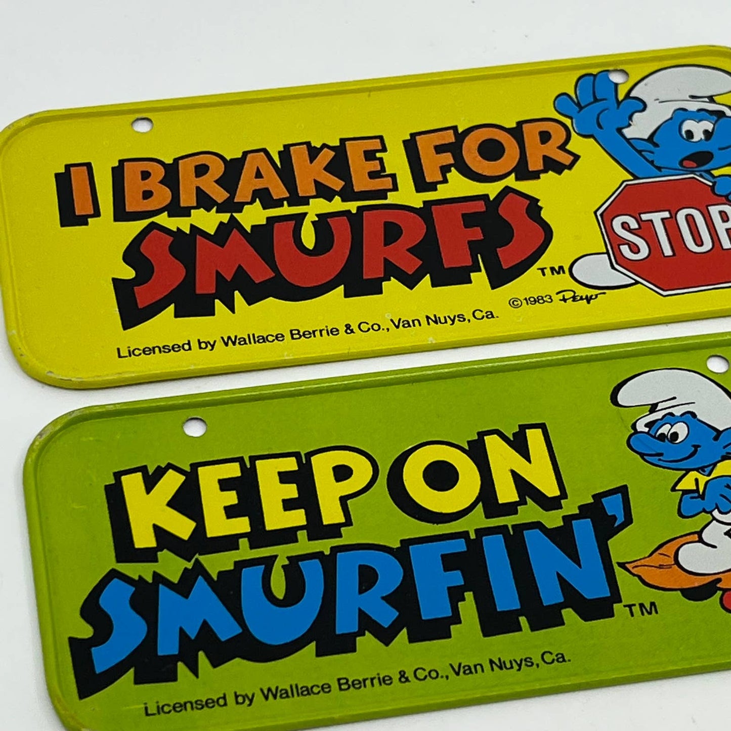 1983 2 Vintage Smurf Metal License Plates for Bike Bicycle Tricycle 5” SC4-2