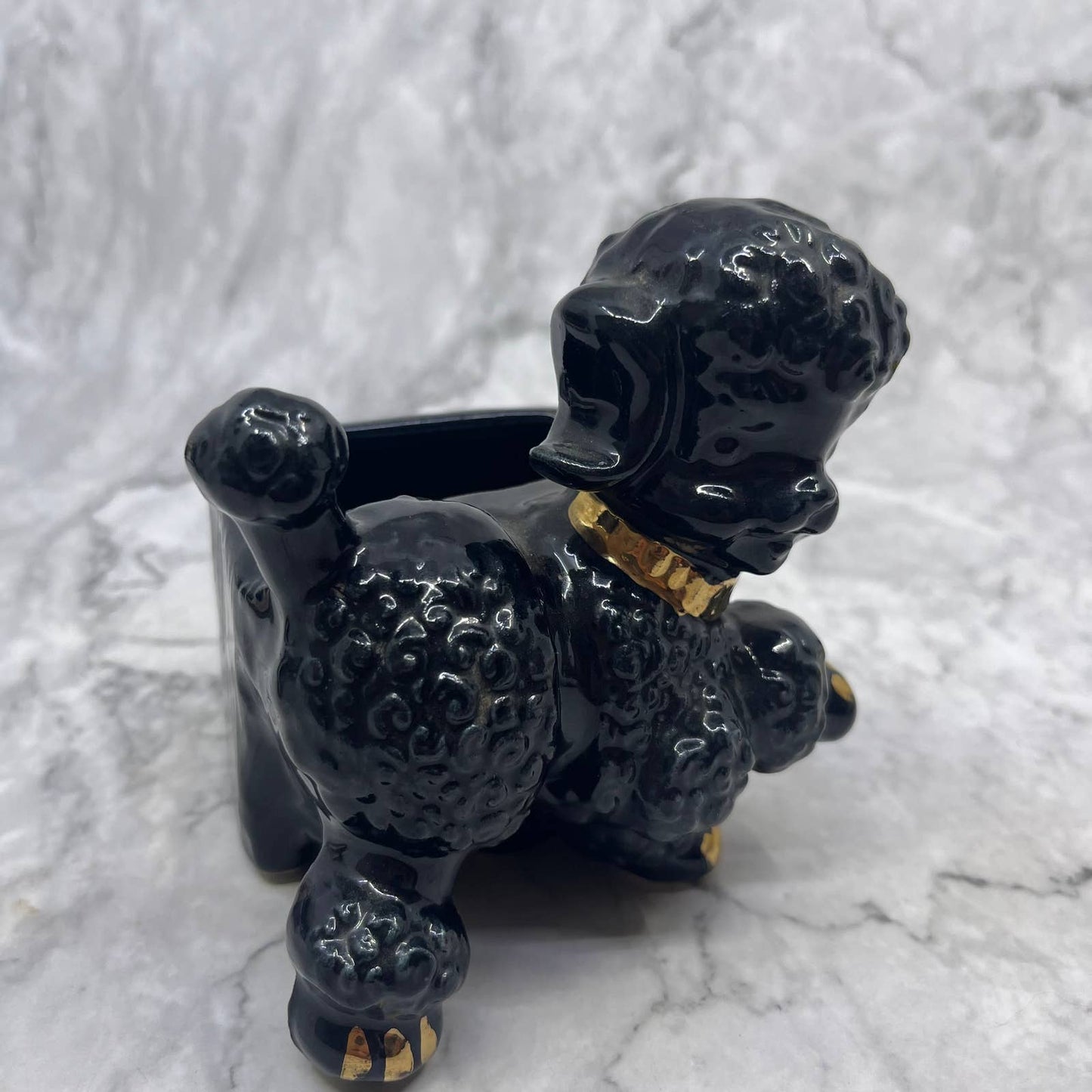 Vintage Poodle Ceramic Black Gold Small Succulent Violet Planter Shawnee 4" TI8