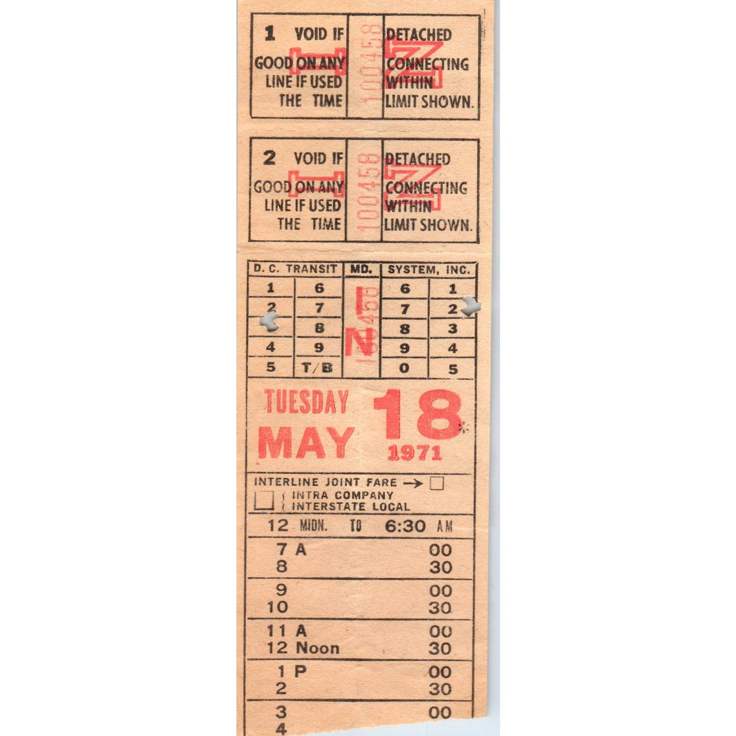 1971 Washington DC Transit System Transfer Ticket SE8