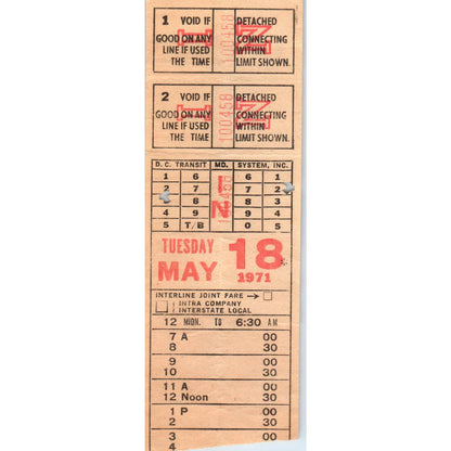 1971 Washington DC Transit System Transfer Ticket SE8