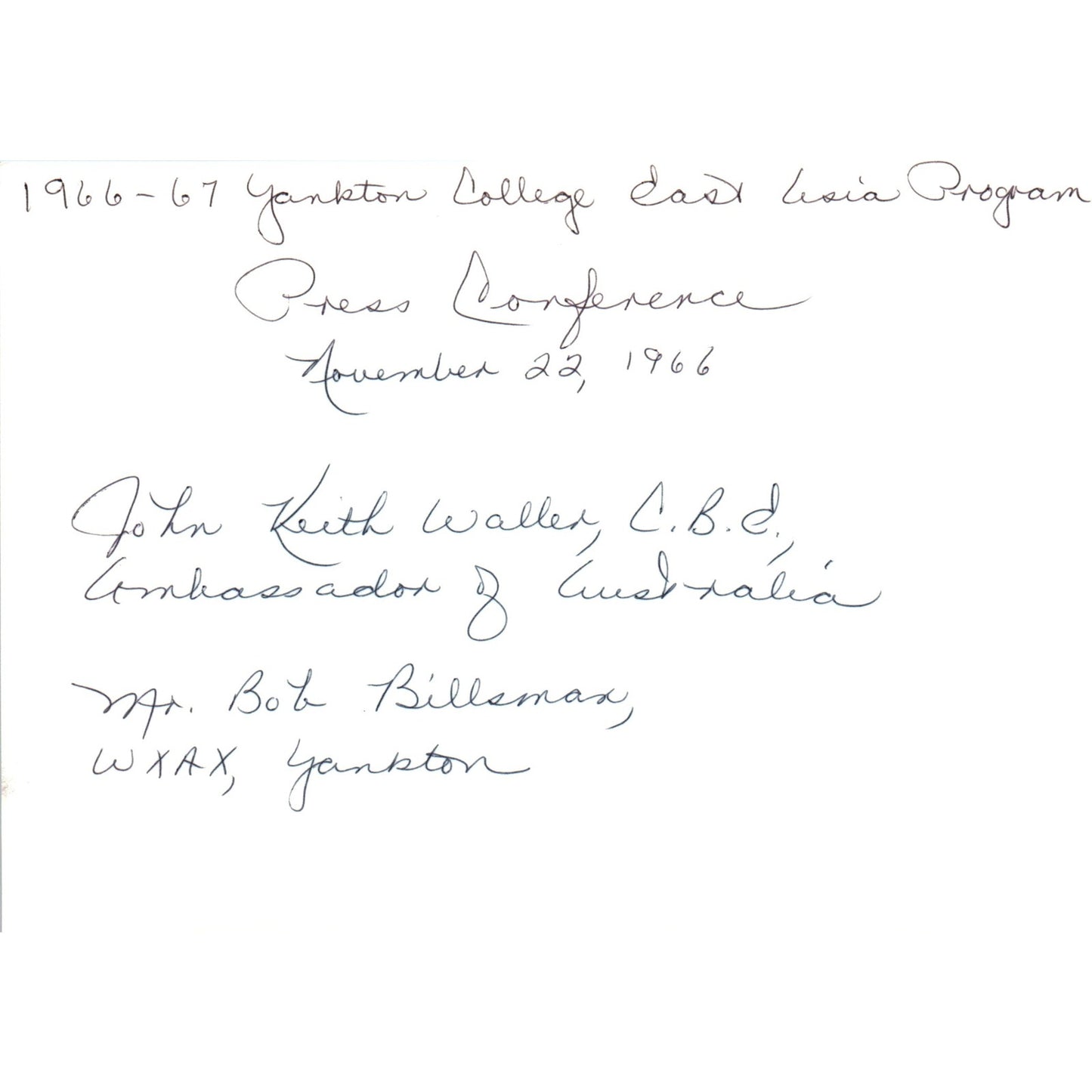 John Keith Waller Australian Ambassador Bob Billsman WXAX 1966 Photo B8
