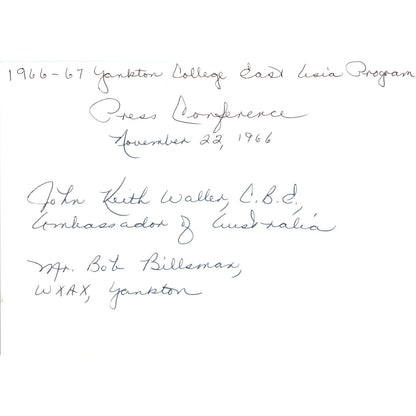 John Keith Waller Australian Ambassador Bob Billsman WXAX 1966 Photo B8