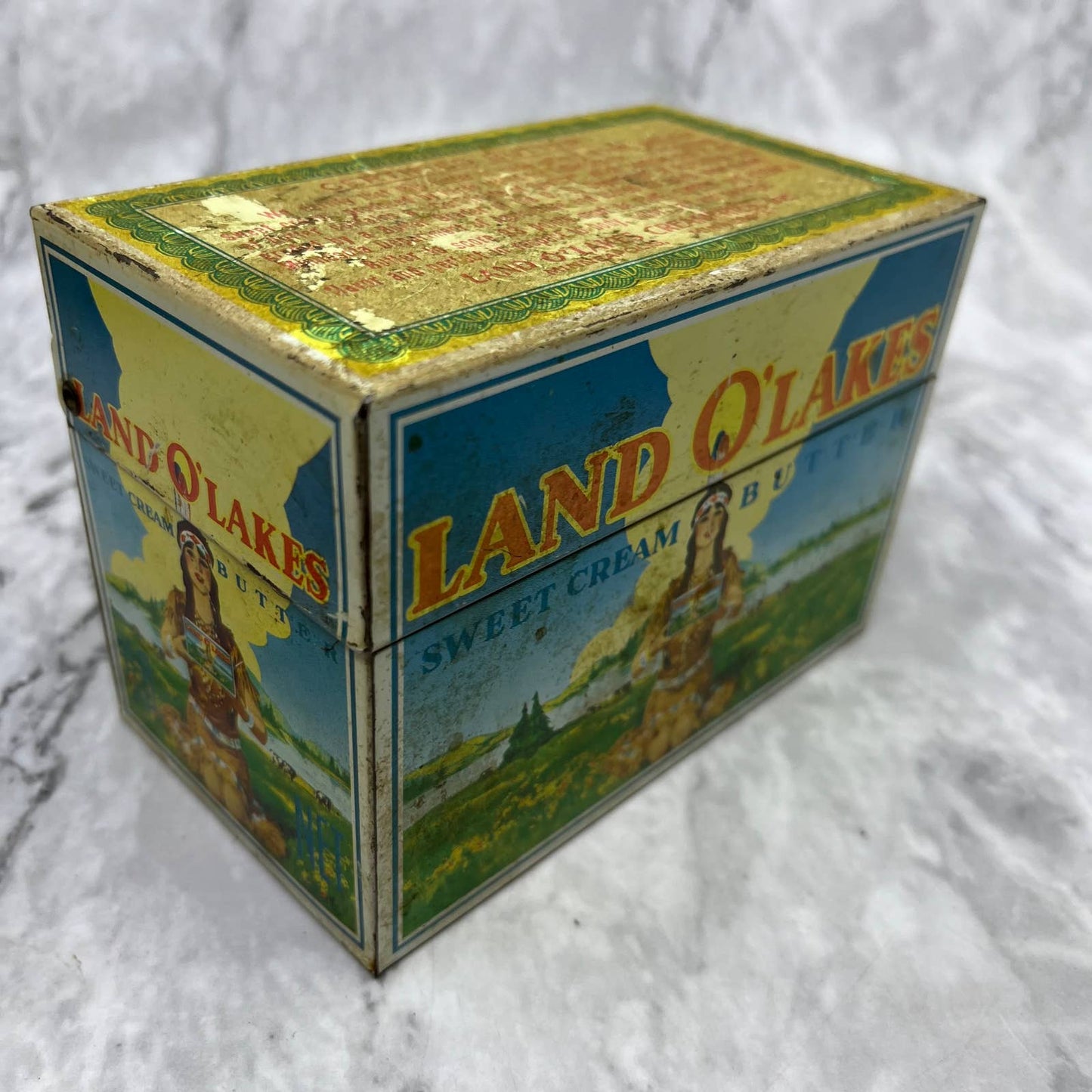 Vintage Land O' Lakes Metal 3x5 Recipe Box Original With Handwritten Recipes TJ4