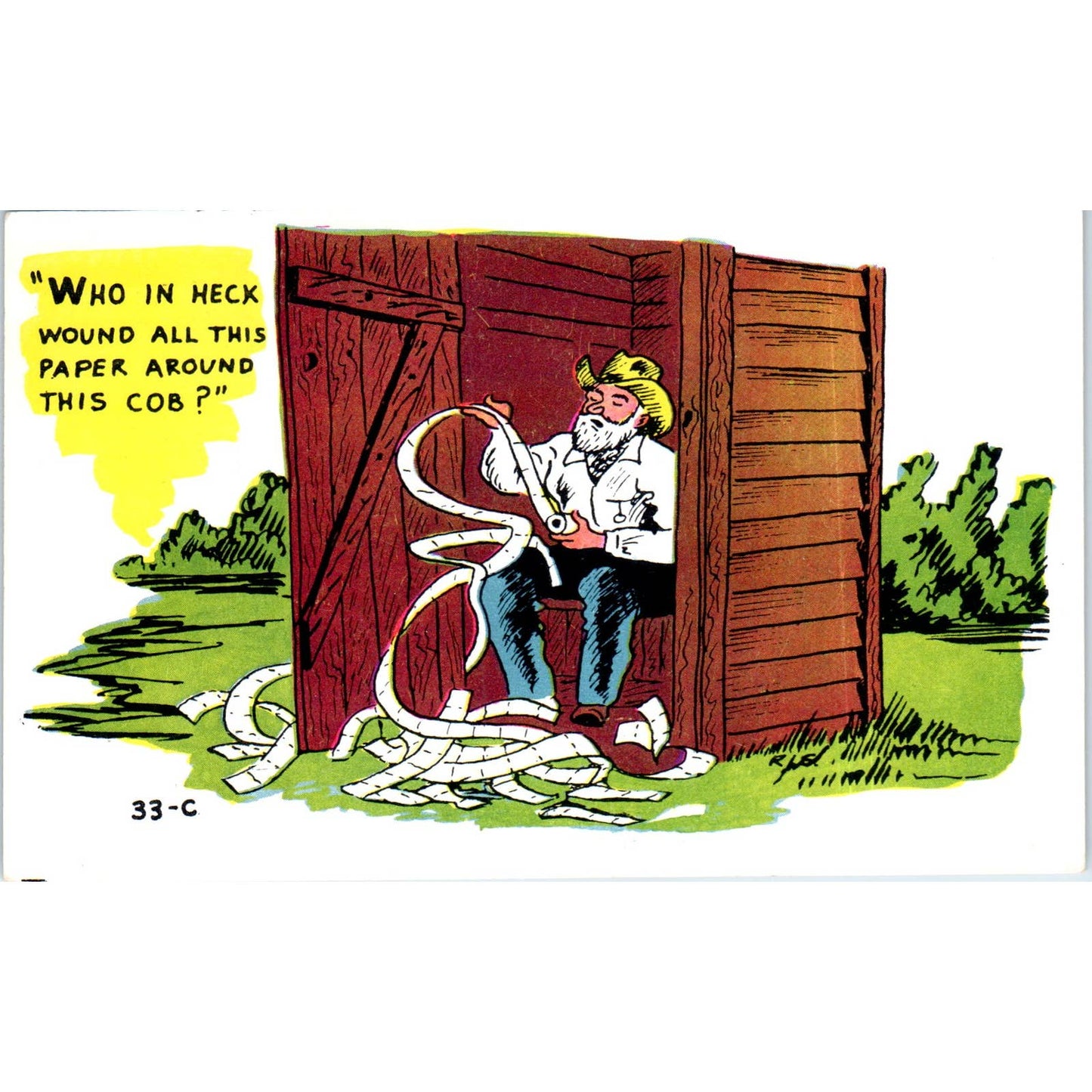 Baxter Lane Who Wrapped This Paper Around Corn Cob Outhouse Postcard TK1-P12