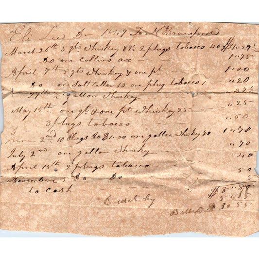 1847 Handwritten Receipt Eli Lee to N. Bransford Westover Covington Co AL AD6