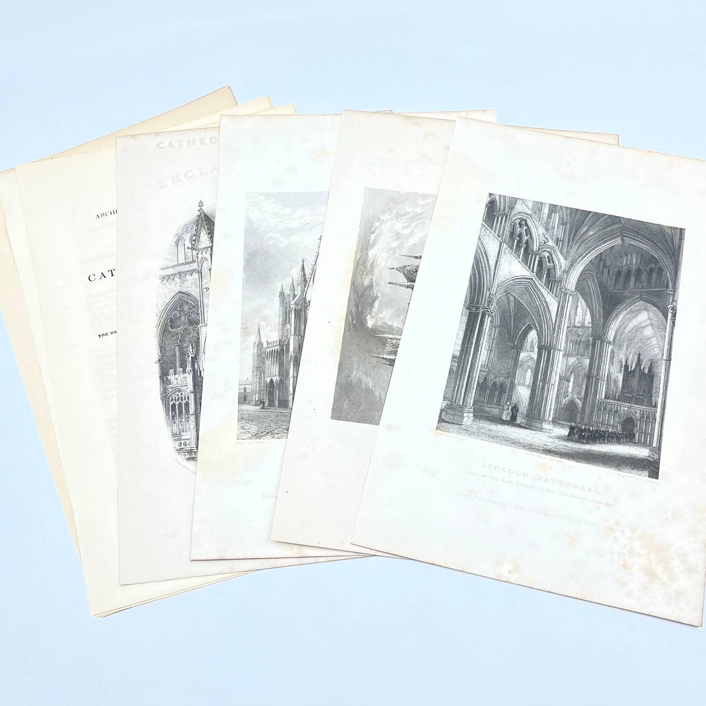 1838 Original Art Lot of 4 Engraving Lincoln Cathedral and Title Page TG6