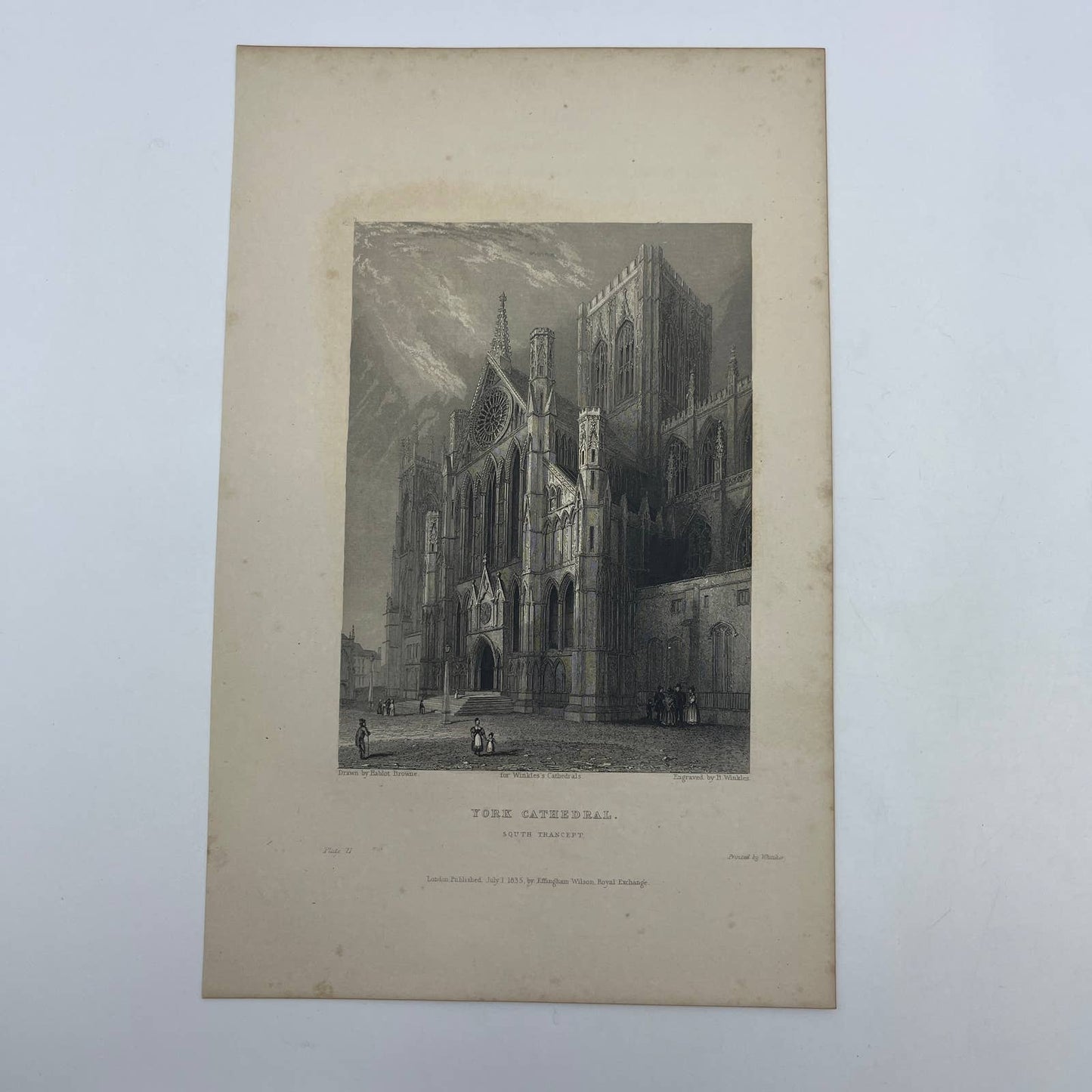 1836 Original Art Engraving York Cathedral View of the South Trancept AC6