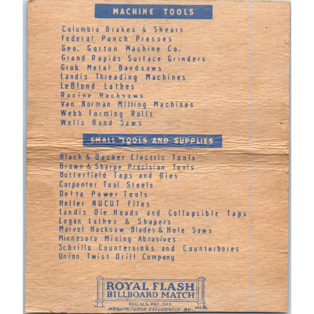 Eichman Machinery Co Kansas City MO Wide Advertising Matchbook Cover SA6-M7