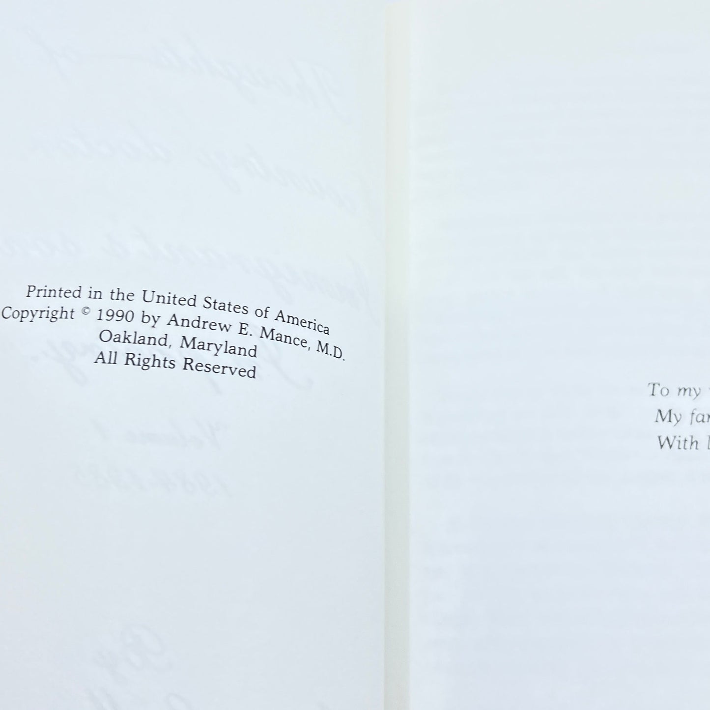 Thoughts Of A Country Doctor: An Immigrant's Son Andrew E Mance SIGNED H5-3