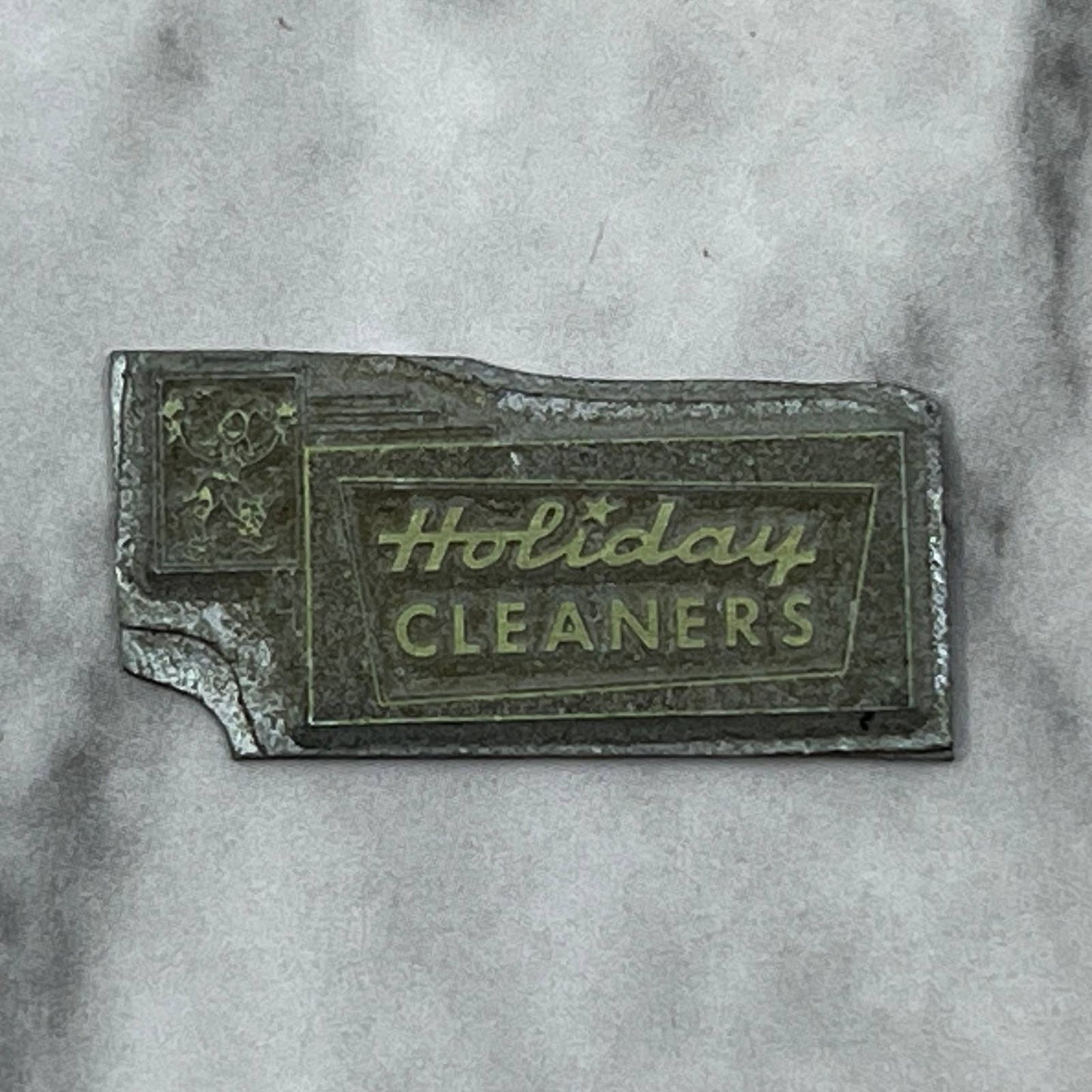 Vintage Letterpress Printers Block Plate Holiday Cleaners MCM Atomic TJ59