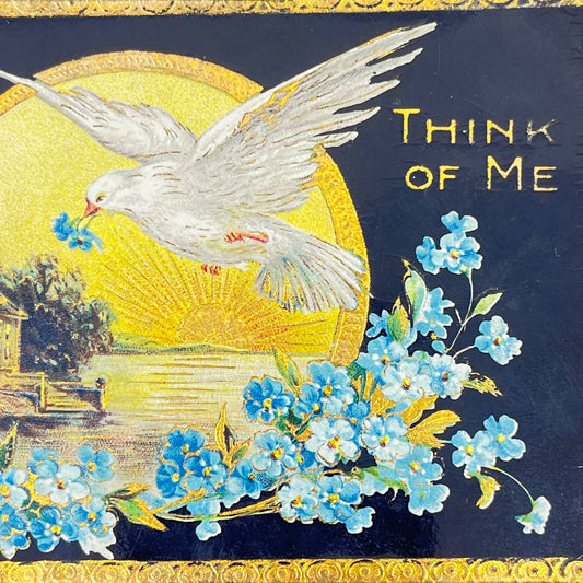 1910s Postcard Dresden Gilt Gloss Doves Forget Me Not SC9