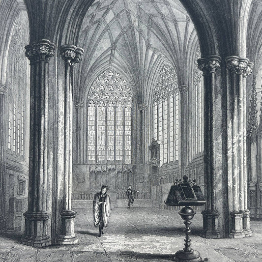 1836 Original Art Engraving Wells Cathedral View of the Lady Chapel AC6