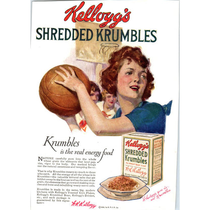 c1920 Harper's Magazine Ad - Kellogg's Shredded Krumbles Basketball TF6-1
