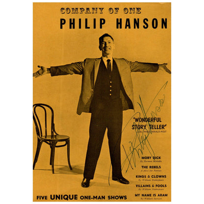Vintage Philip Hanson Company of One Program Leaflet SIGNED One-Man Shows AC9