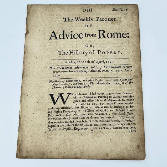 1679 Original Tract Weekly Pacquet of Advice from Rome History of Popery AA7