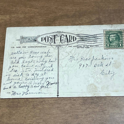 c1910 Children Sledding Skis Poem Holly Merry Christmas Postcard PA2