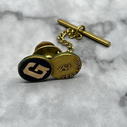 Vintage "G" 50 Year Club Black Enamel 10k Gold Filled Pin Tie Tack Jostens SA2