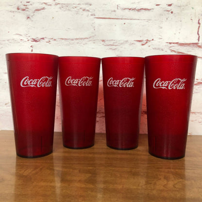 Vintage Coca-Cola Tumbler Glass Red Hard Textured Plastic Restaurant 24oz Set 4
