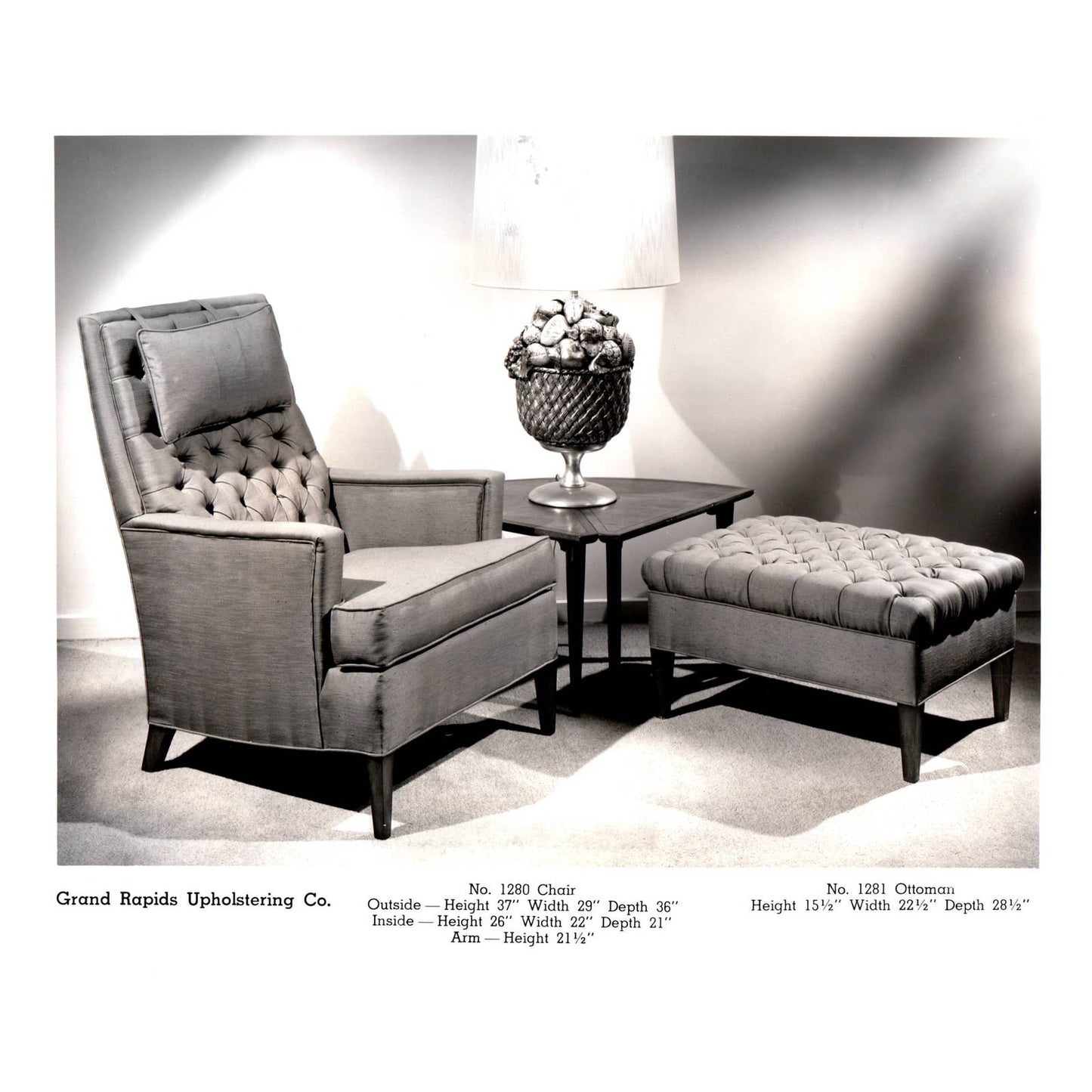 c1960 Press Photo Grand Rapids Kindel Furniture Co Chair and Ottoman Ad AE1