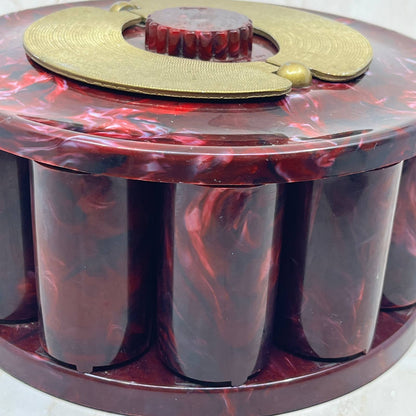 Vintage Turnit Poker Chip Caddy / Cranberry Marbled Bakelite WORKS 10” TC5