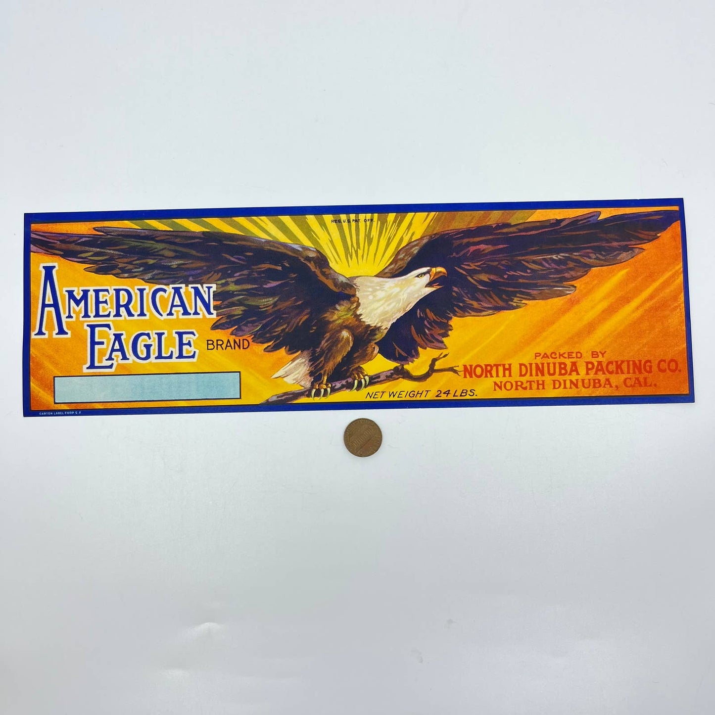1940s WWII American Eagle Brand Grape Crate Label North Dinuba California FL3