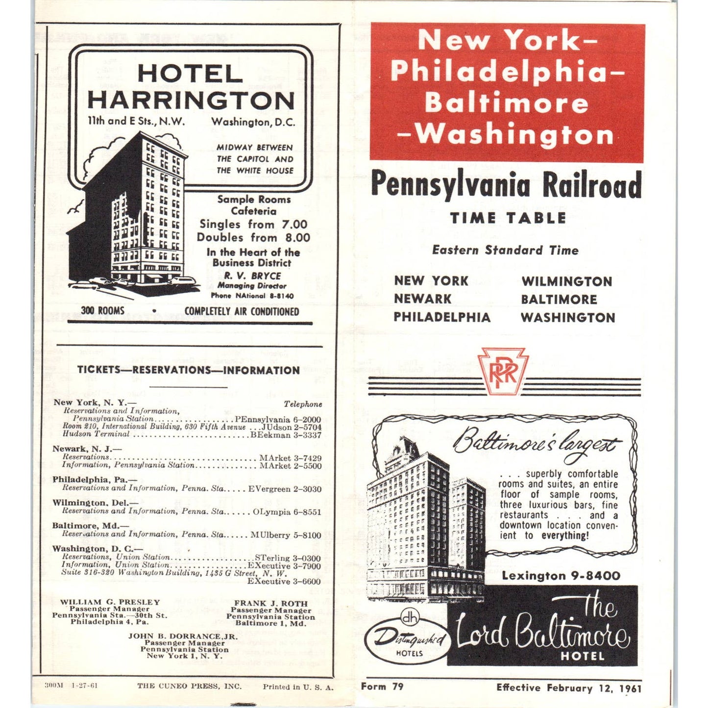 c1961 Pennsylvania RR New York Philadelphia Baltimore Washington Timetable SE8