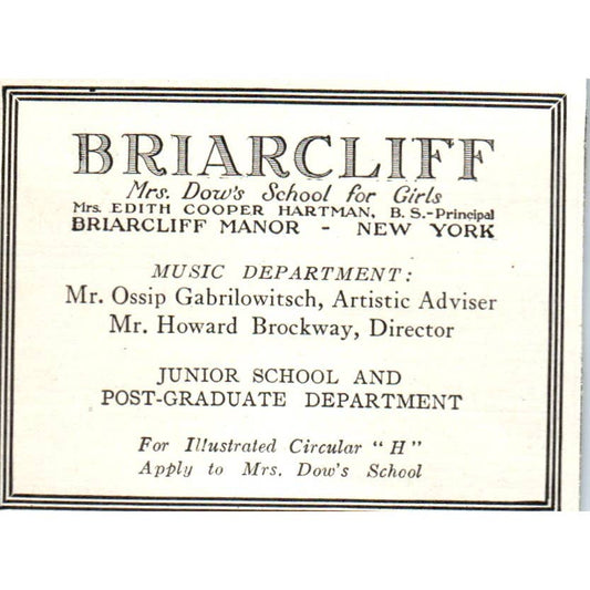 Briarcliff Edith Cooper Hartman Briarcliff Manor NY - 1921 Original Ad TJ7-S7