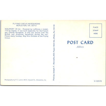 Flying Circus Aerodrome Bealeton VA 22712 - Original Postcard P3-4