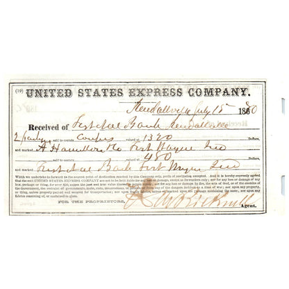1870 United States Express Company Handwritten Receipt AD8-2
