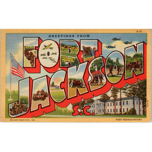 Greetings from Fort Jackson SC Linen - Original Postcard P3-4