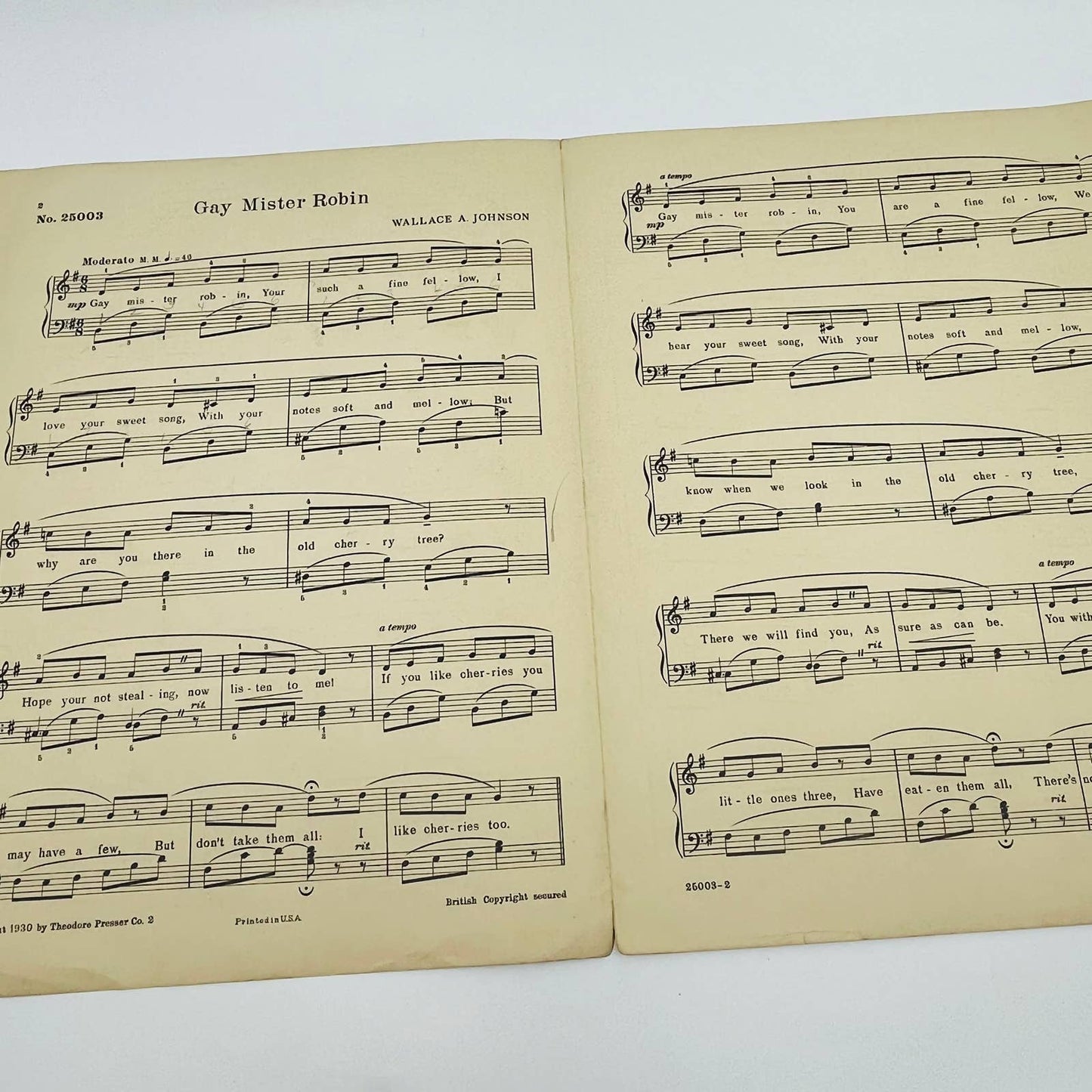 1930 Children’s Sheet Music Playful Tunes for Small Hands - Gay Mister Robin M1