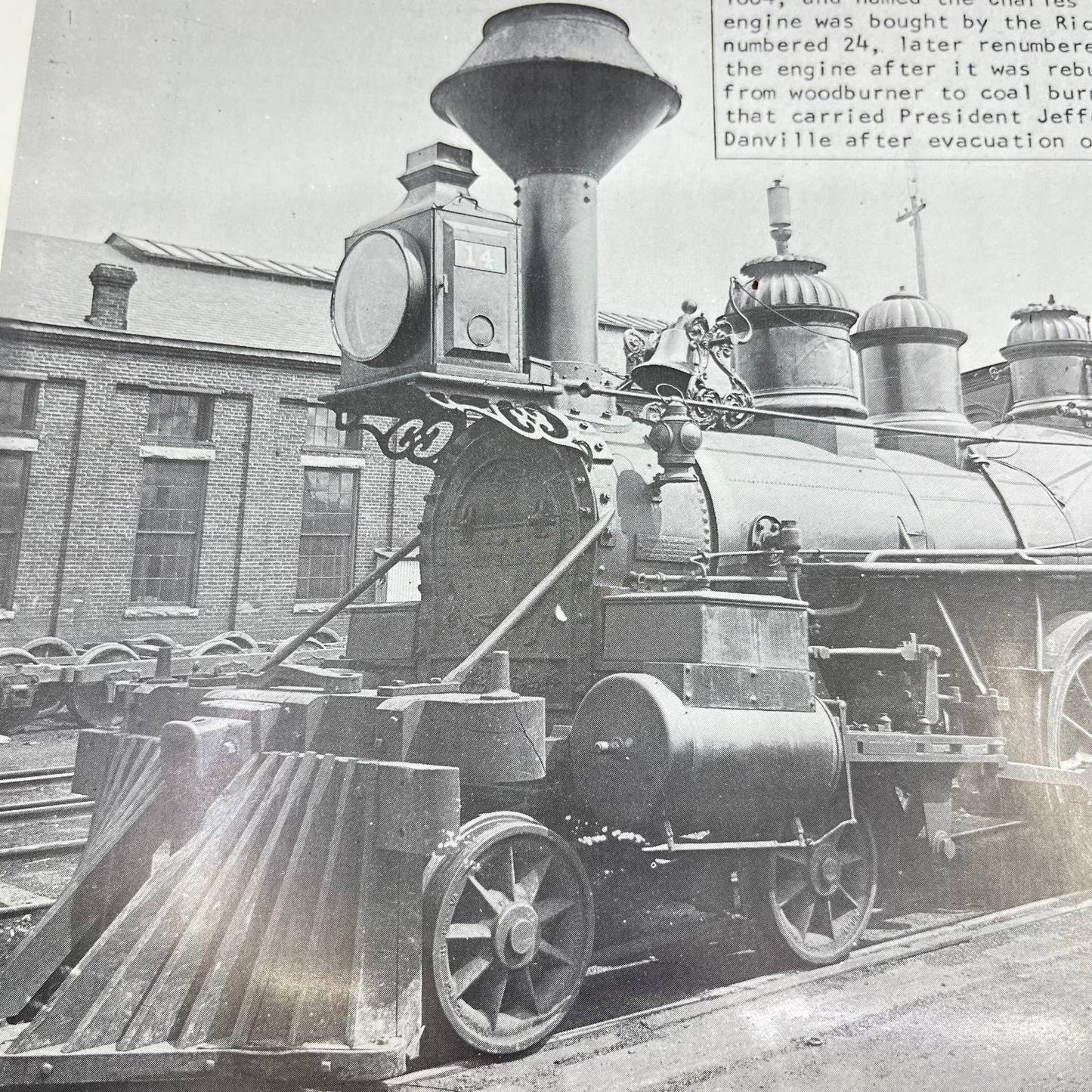 Vintage 8x10 Photo - Richmond & Danville Engine #14 Civil War Locomotive AA9